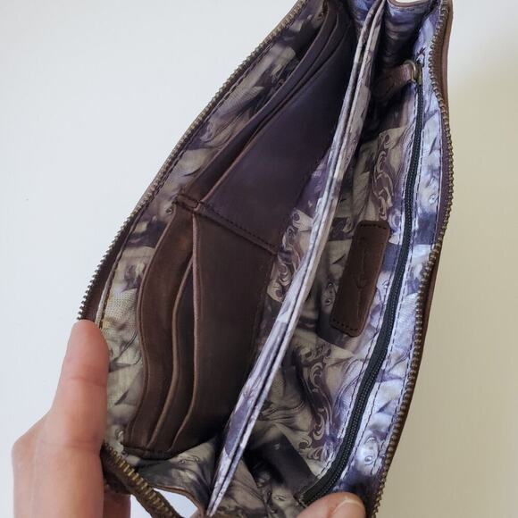 Junior Drake Clutch Wallet Brown Supple Leather Pleated Zip Closure Minimalist - Picture 3 of 9